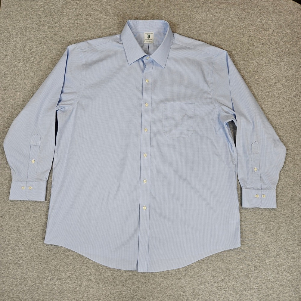 B By Brooks Brothers Mens Light Blue Micro Check Non-Iron Dress Shirt 17 x 32/33